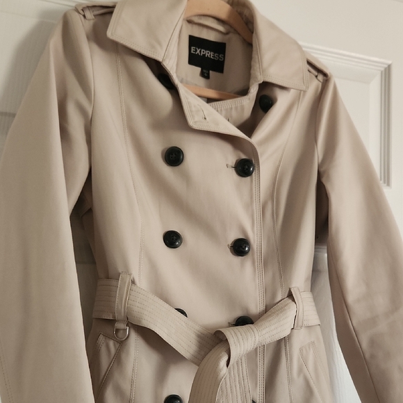 Express Women's Beige Double-Breasted Trench Coat - Picture 2 of 7